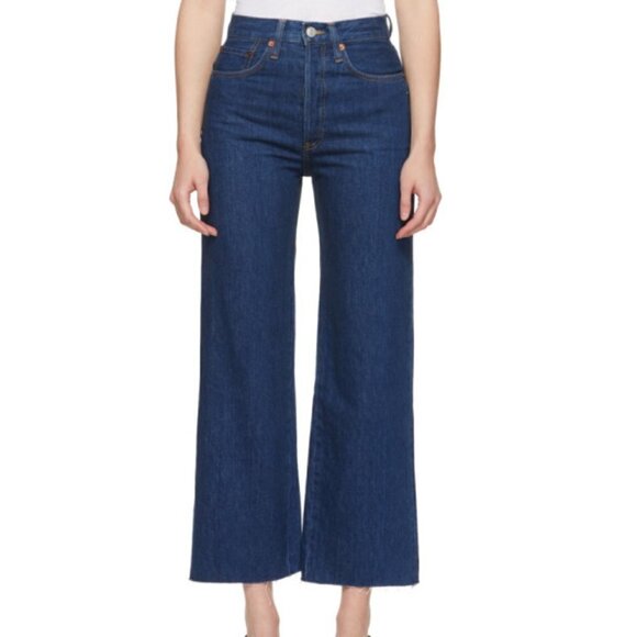 Re/Done Wide Leg Crop Jeans in Blue sz 26 - Picture 1 of 5